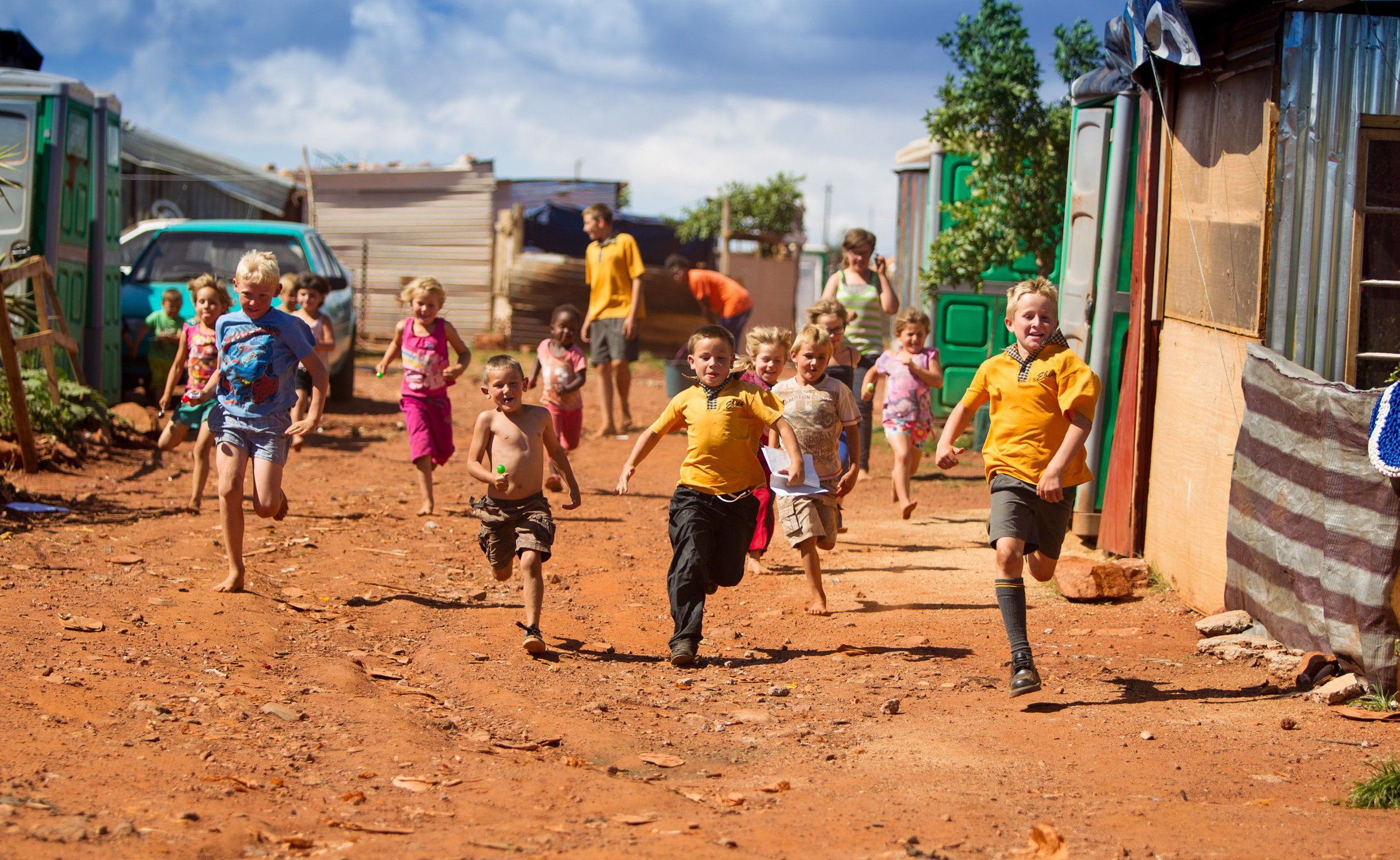 White Kids Playing in a White Squatter Camp in SA